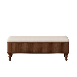 English Elm 50.8-inch Linen Upholstered Storage Bench Rubberwood Frame Lift Top Entryway Bedroom Seat Walnut W5819P481607