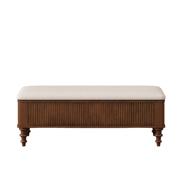 English Elm 50.8-inch Linen Upholstered Storage Bench Rubberwood Frame Lift Top Entryway Bedroom Seat Walnut W5819P481607