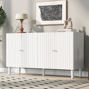 English Elm U_STYLE Four-Door Sideboard with Wavy Panel Doors, Cylindrical Wood Legs, Sleek Metal Handles, 67" länge White N711P186790K