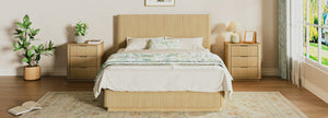 English Elm Queen Bed Frame with Led Lighting Curved Groove Panels and Floating Base Modern Bedroom Oak W1820S00050