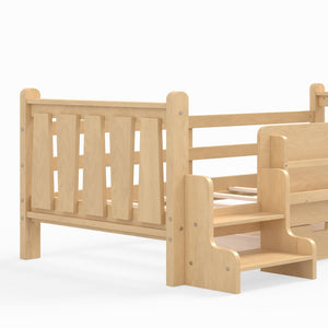 English Elm Twin Pine Floor Bed with Guardrails Built-in Bookcases and Stair Steps for Kids Light Natural W1580P430201