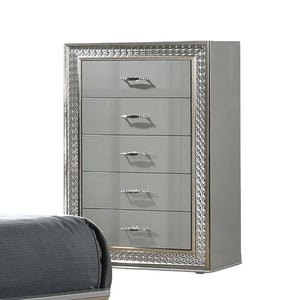 English Elm Glam Metallic Gray 5-Drawer Chest with Scale Molding Trim, Felt Lined Drawers, Durable Wood 49"H B2741P369860