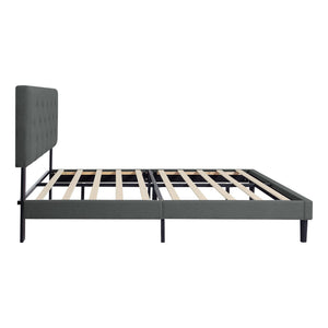 English Elm Queen Upholstered Platform Bed Frame with Button Tufted Linen Headboard, Wood Slats, 600lb Limit, Easy Assembly Dark Gray W311P195324