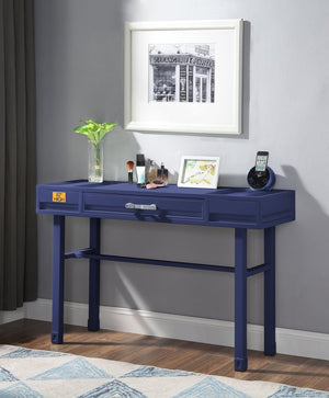 English Elm Cargo Blue Finish Vanity Desk with Metal Frame, 1 Drawer, Industrial Modern Design for Bedroom Workspaces B2726P263382