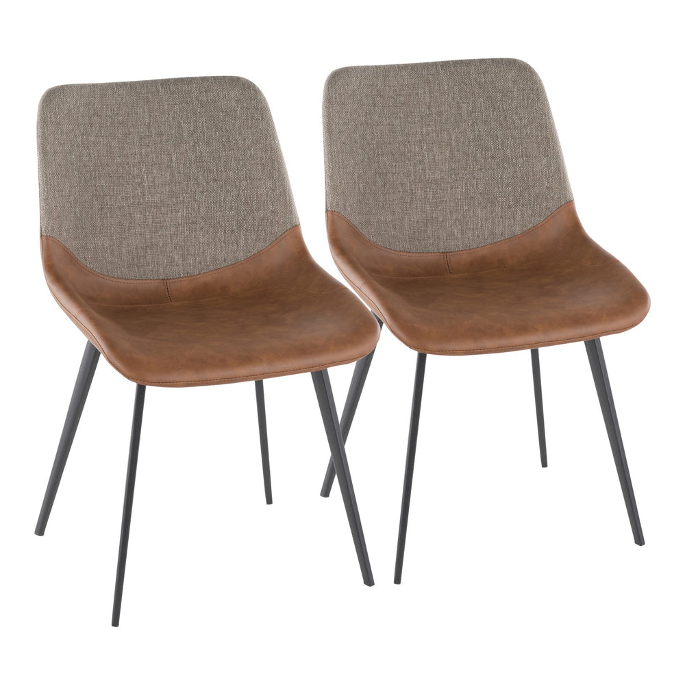 English Elm Outlaw Industrial Two-Tone Chair Set of 2 — Black Metal Base, Espresso Faux Leather & Brown Fabric, Cushioned B202P223869