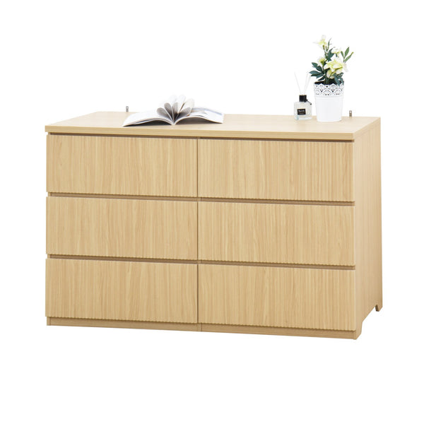 English Elm 6 Drawer Storage Cabinet Natural - 6-Drawer Wide Dresser with Wavy Panel, Handless Modern Organizer for Bedroom W409P263831