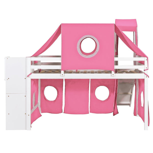 English Elm Twin Castle Loft Bed with Play Tower Pinewood Frame for Kids Bedroom Storybook LT000568AAH-1