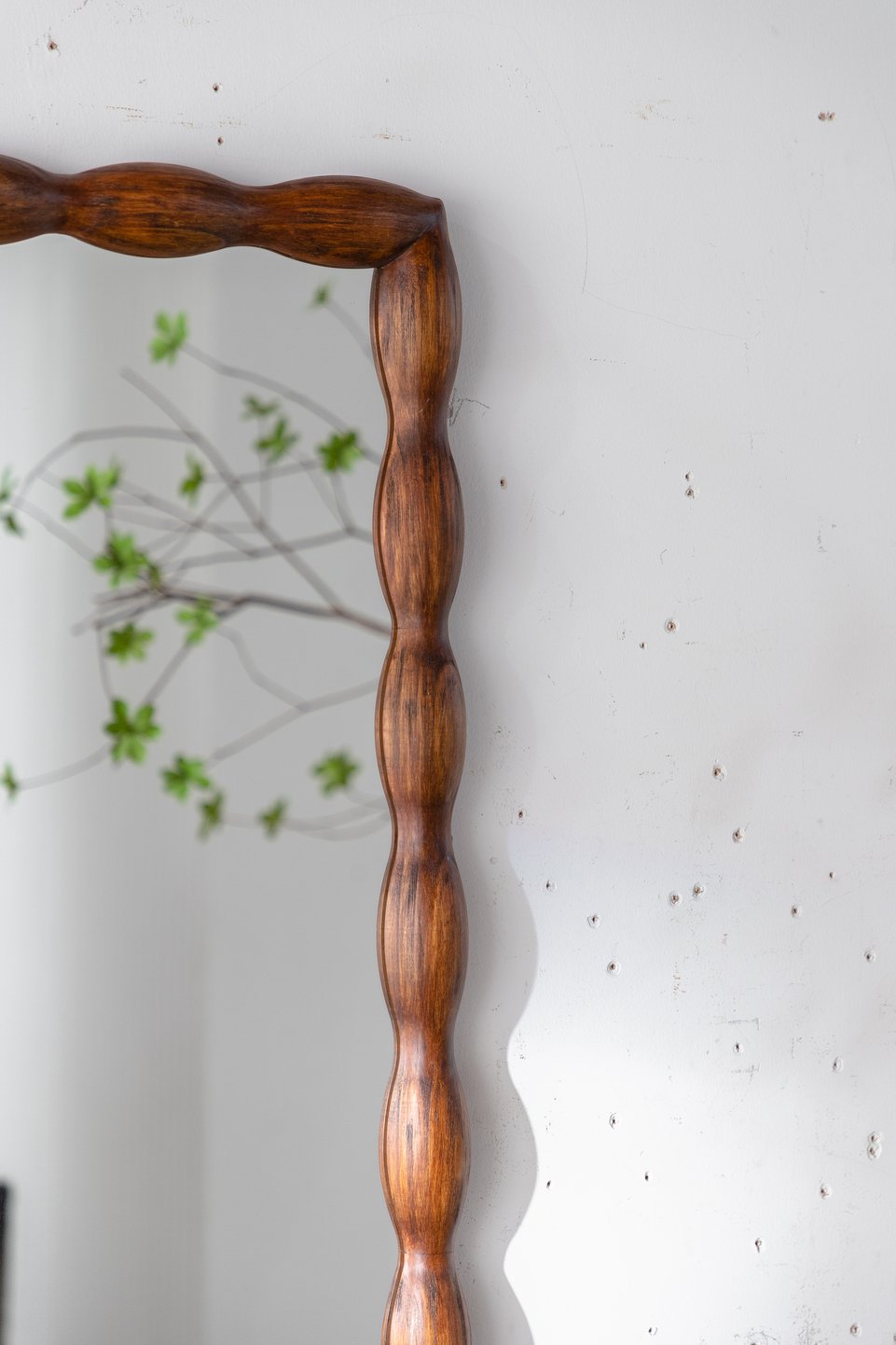 English Elm Mid-Century Solid Wood Frame Mirror, Irregular Edge Design, HD Non-Distorting Glass for Home Decor W3158P297411