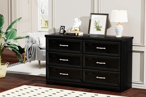 English Elm Modern Antique-Style 3-Drawer Chest with Gold Frame Knobs, Waterproof MDF, Anti-Tip Safety Design Black W1668P162670