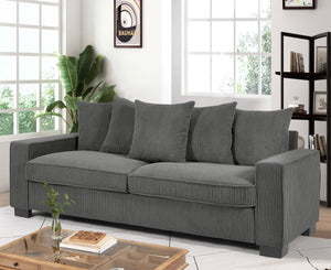 English Elm Luxe Corduroy Sofa with 5 Toss Pillows, Deep-Seat 3-Seater Couch, Sleek Modern Design, 88" Wide Grey B2735P256726