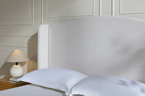 English Elm Hannah Tall 54" Upholstered Wingback King Bed – Ivory Textured Chenille, Walnut Feet, No Box Spring B083P235518