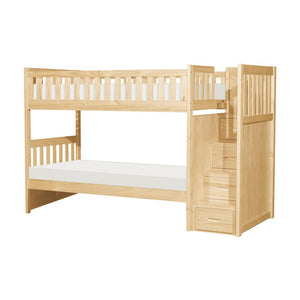 English Elm Twin Over Solid Pine Bunk Bed with Stair Drawers and Safety Guard Rails B011S02428