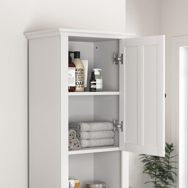 English Elm Bathroom Floor Storage Cabinet with 2 Doors, 6 Shelves, Painted Wood Finish, 110lb Load Capacity, Slim Design W40935721
