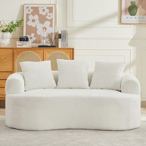 English Elm Curved Chenille Loveseat with Memory Foam Seating and Three Pillows for Compact Spaces Beige W2915P324468