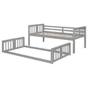 English Elm Twin Over Bunk Bed Solid Pine Frame Gray Finish with Guardrail for Kids N708P429640E