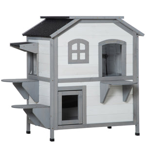English Elm PawHut Wooden 2-Level Small Animal Habitat for Hamsters Mice Gerbils Guinea Pigs with Ramp and Ventilated Top White W2225P200691