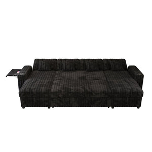 English Elm U Shaped Corduroy Sleeper Sectional with Storage Chaise and Pull Out Bed for Living Room W1825P357560