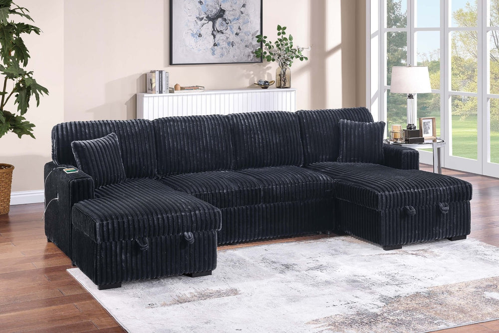 English Elm Modern Corduroy Sectional Sleeper Sofa with Dual Storage Chaises for Living Rooms B011S02165