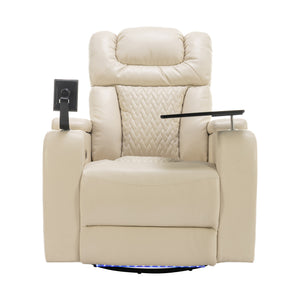 English Elm 270 270 Degree Swivel PU Leather Power Recliner Chair with Tray Table, Cup & Phone Holders, USB Port, Hidden Storage, Infinite Positions for Home Theater White N719S001190A