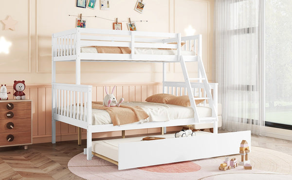 English Elm Twin Over Full Bunk Bed With Trundle - Stylish, Safe, And Convertible Rubberwood Design For Kids W504S00187-GIGA