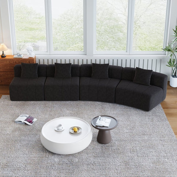 English Elm Two Curved Chenille Sectional Sofa with Sculptural Modular Design and Four Throw Pillows W834S00587