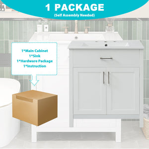English Elm 30-Inch Bathroom Vanity With Ceramic Sink And Storage - Ideal For Space-Saving Small Bathrooms! WF530809AAK