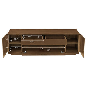 English Elm 59" Mid-century Walnut Entertainment Center Low Profile Media Console with Carved Cabinets W1801P457802