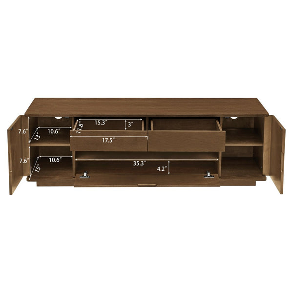 English Elm 59" Mid-century Walnut Entertainment Center Low Profile Media Console with Carved Cabinets W1801P457802