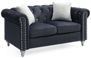 English Elm Stylish Velvet Contemporary Loveseat with Rounded Arms, 60" Wide, Deep 225" Seat for Cozy Two-Seater Comfort Black 15 L x 26 W x 34 H B078S00101
