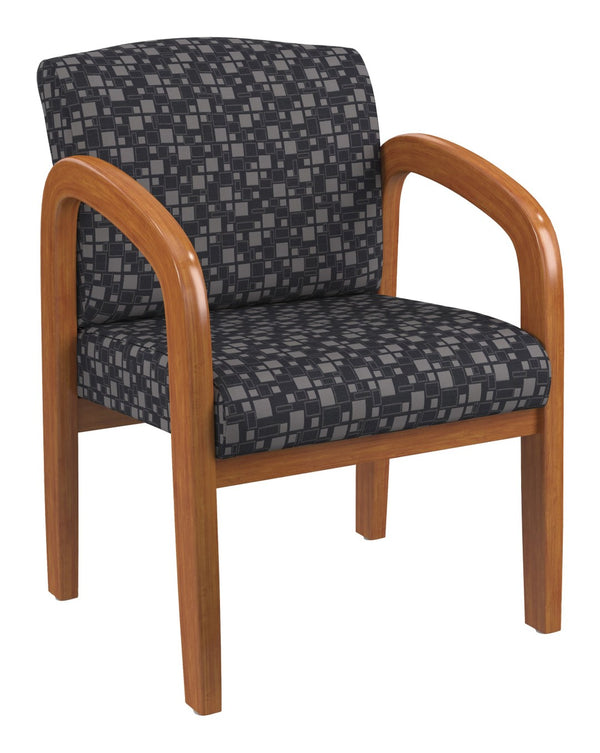 OSP Home Furnishings Medium Oak Wood Visitor Chair with Lumbar Support Taupe Fabric Seat for Office Reception Steely WD380-K108