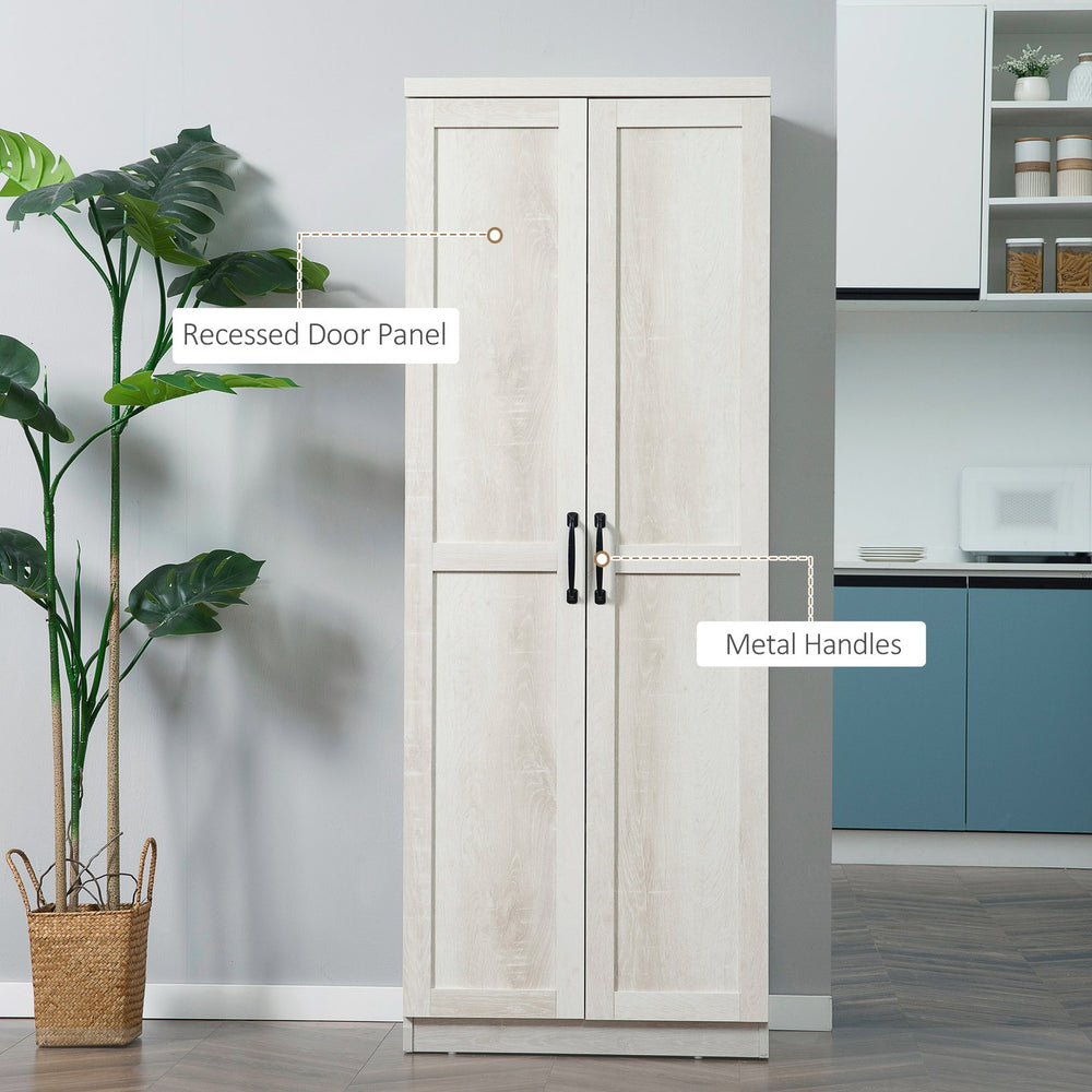 English Elm Homcom 63" Freestanding Kitchen Pantry With 5-Tier Shelving, Adjustable Storage & Antique White Finish W2225P229353