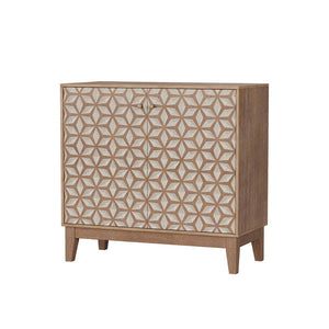 English Elm 31.5-inch Farmhouse Sideboard Geometric Doors Distressed Wood Finish Dining Storage Cabinet W1706P311104