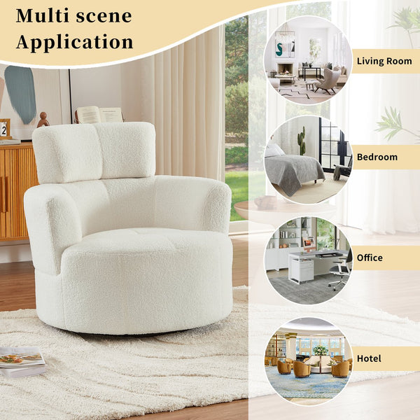 English Elm 360° Swivel Chair - Plush Upholstered Barrel Accent Chair With Adjustable Headrest For Home & Office N719P272676A