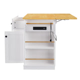 English Elm K&K 53Inch Large Kitchen Island With Drop Leaf, Power Outlet, Door Internal Storage Rack, Rolling Kitchen Cart On 5 Wheels With 5 Open Side Racks For Kitchen, Dining Room,White(Not Include Bar Stools)