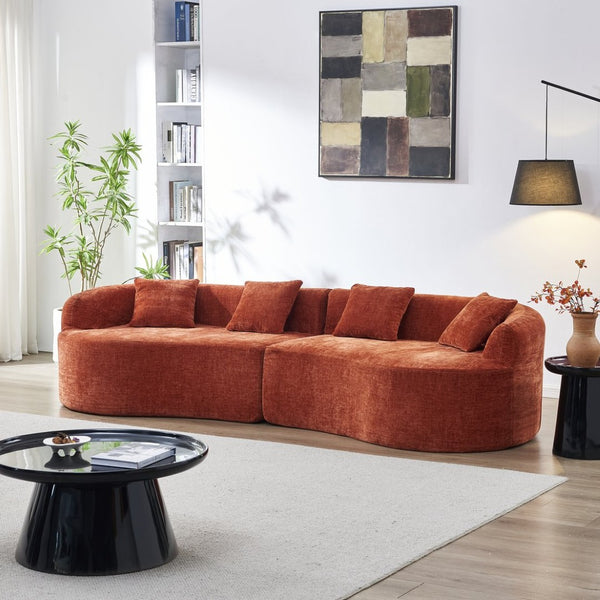 English Elm 111" L Shaped Cloud Sofa Plush Chenille Upholstered High Density Foam Apartment Living Room Orange W1669S00054