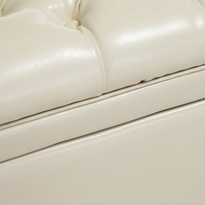 English Elm Christopher Knight Home® - JULIANA Storage Ottoman Bench Ivory Leather with Deep Button Tufting, Diamond Stitching & Hidden Storage 50" N757P178025L