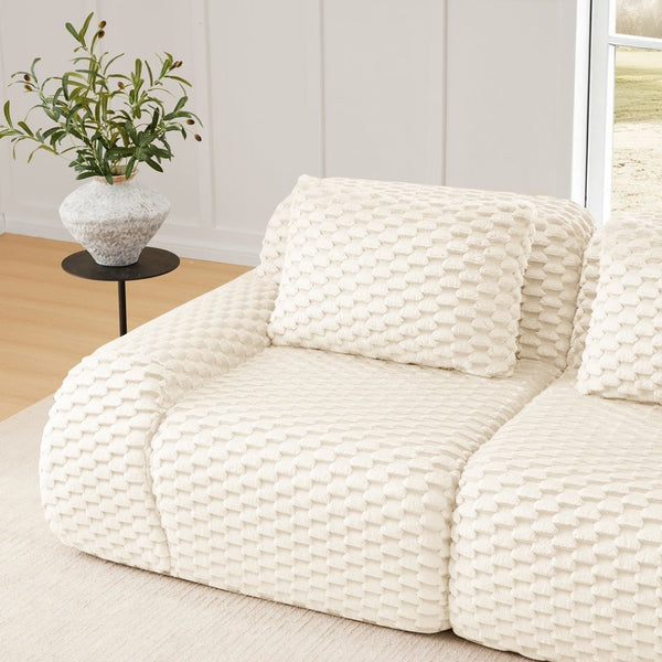 English Elm 114" U-shaped Modular Sectional Flannelette Sofa Oversized Lounge with Movable Ottoman Cream W714S01521
