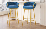 Christopher Knight Home® - Noble House - - Swivel Counter Height Bar Stools Set Of 2, 31." Bar Height Stools With Hand-Woven Backrest & Gold Metal Legs, Modern Low Back Upholstered Kitchen Chairs With Footrest For Island, Dining Room,Blue