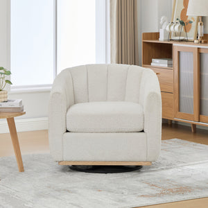 English Elm 32.28 Plush Chenille Swivel Accent Chair with Tufted Barrel Design, Foam Seat & 360° Iron Base, 350LB Capacity Ivory W3098P301624