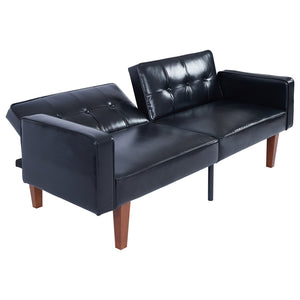 English Elm 2131pu-bk,bright Pu Leather Sofa with Low Profile Design and Industrial Accent Feet Black W308P182964