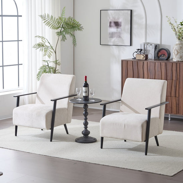 English Elm Christopher Knight Home® - [Set of 2] Modern Lounge Chair with Polyester Upholstery and Metal Frame for Compact Living Spaces Beige N767P236501B_2