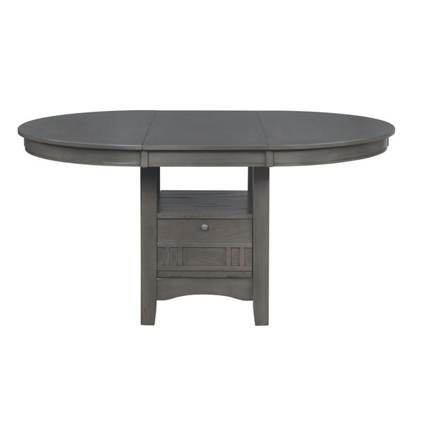 English Elm Oval 60-inch Extension Leaf Dining Table with Medium Grey Finish, Storage Base & Open Shelf B016P369261