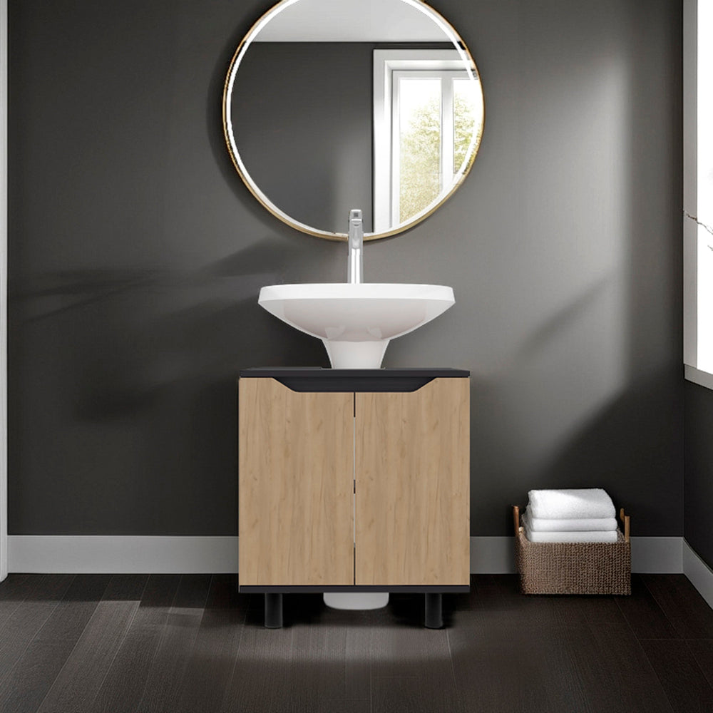 English Elm Natural Under Sink Storage Cabinet with Double Doors, Adjustable Shelves, Durable Melamine Finish Oak,Wenge B062P380955