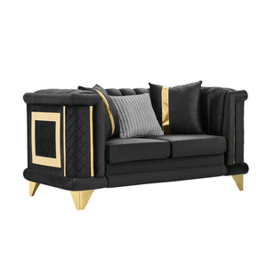 English Elm 69 Inch Tufted Velvet Loveseat Victorian Mid Century Glam with Gold Steel Trim W1191S00050