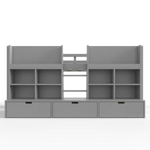 English Elm Full Bunk Bed with Trundle Bookshelf Storage Pine Frame Car Design for Kids W1580S00398
