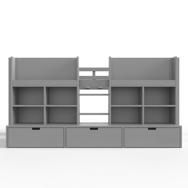 English Elm Full Bunk Bed with Trundle Bookshelf Storage Pine Frame Car Design for Kids W1580S00398