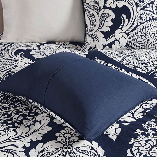 English Elm Full/Queen Vienna 6-Piece Printed Duvet Cover Set — 100% Cotton Sateen, Damask Print, OEKO-TEX Certified B03597317