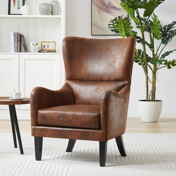 English Elm Christopher Knight Home® - HI-BACK Studded Accent Chair with Foam & Pocket Spring Seat, Birch Legs, Stain-Resistant Polyester Upholstery N760P215153A