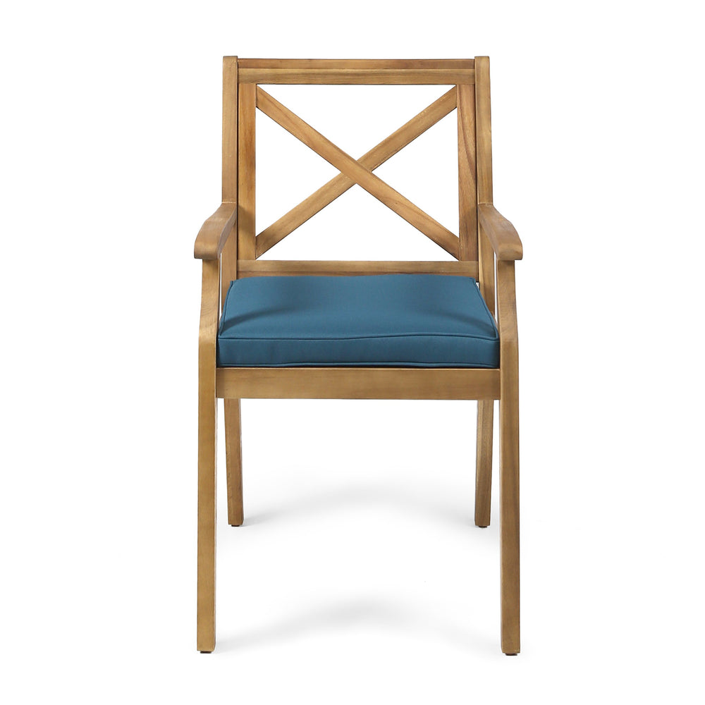 English Elm Christopher Knight Home® - PERLA Outdoor Dining Chair Set of 2 with Water‑Resistant Cushions, Acacia Wood, Comfortable Seating Blue,Teak N762P251938C