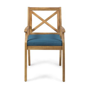 English Elm Christopher Knight Home® - PERLA Outdoor Dining Chair Set of 2 with Water‑Resistant Cushions, Acacia Wood, Comfortable Seating Blue,Teak N762P251938C